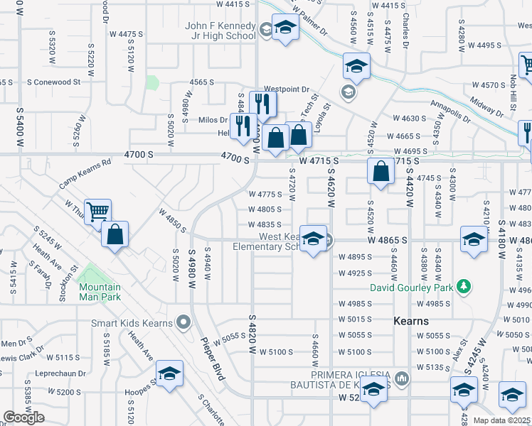 map of restaurants, bars, coffee shops, grocery stores, and more near 4785 West 4805 South in Salt Lake City