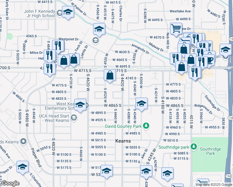 map of restaurants, bars, coffee shops, grocery stores, and more near 4459 West 4805 South in Kearns