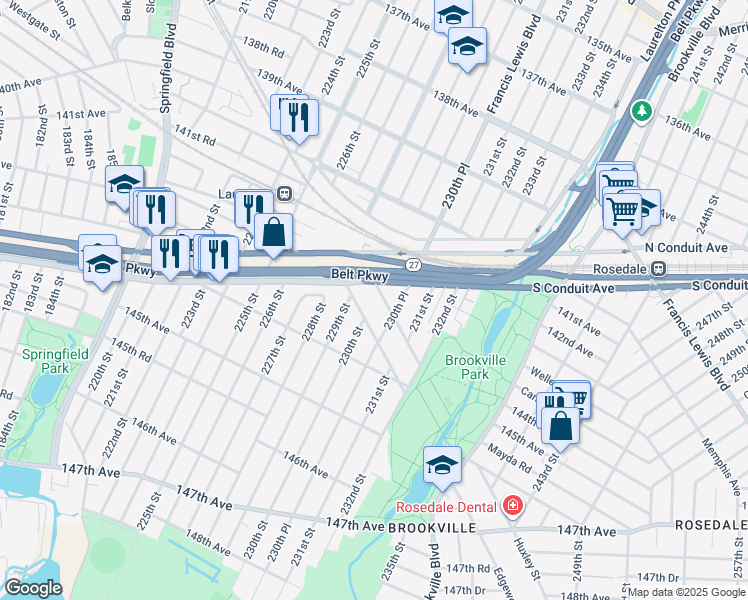 map of restaurants, bars, coffee shops, grocery stores, and more near 230-16 Lansing Avenue in Queens