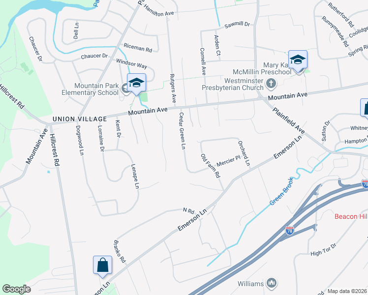 map of restaurants, bars, coffee shops, grocery stores, and more near 82 Cedar Green Lane in Berkeley Heights