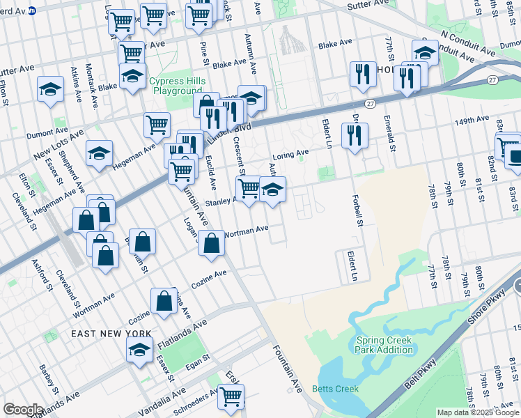map of restaurants, bars, coffee shops, grocery stores, and more near 755 Wortman Avenue in Brooklyn