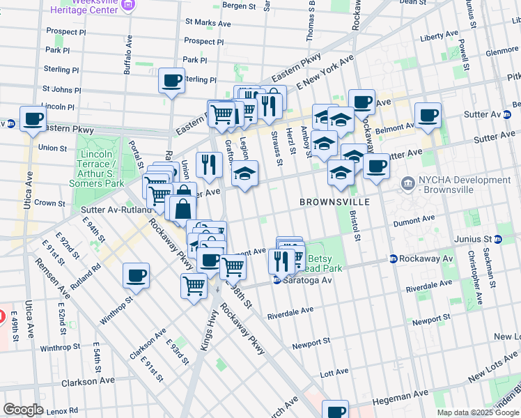map of restaurants, bars, coffee shops, grocery stores, and more near 159 Legion Street in Brooklyn