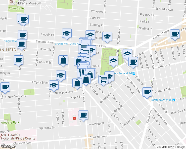 map of restaurants, bars, coffee shops, grocery stores, and more near 810 Crown Street in Brooklyn