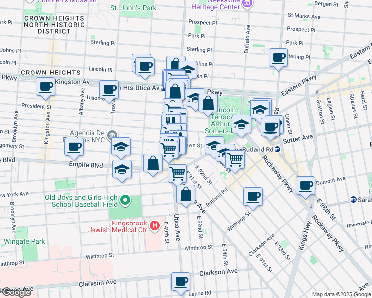 map of restaurants, bars, coffee shops, grocery stores, and more near 810 Crown Street in Brooklyn