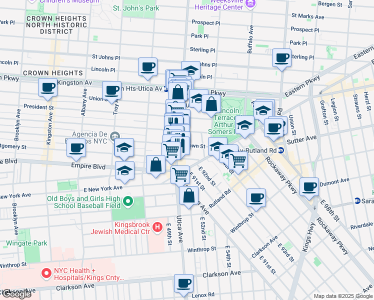 map of restaurants, bars, coffee shops, grocery stores, and more near 810 Crown Street in Brooklyn