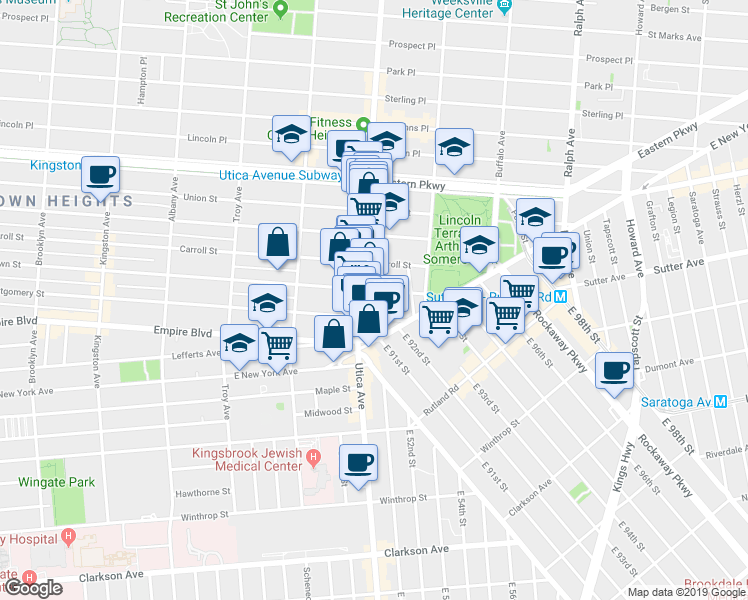 map of restaurants, bars, coffee shops, grocery stores, and more near 810 Crown Street in Brooklyn