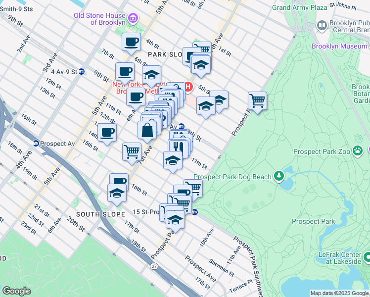 map of restaurants, bars, coffee shops, grocery stores, and more near 1014 8th Avenue in Brooklyn