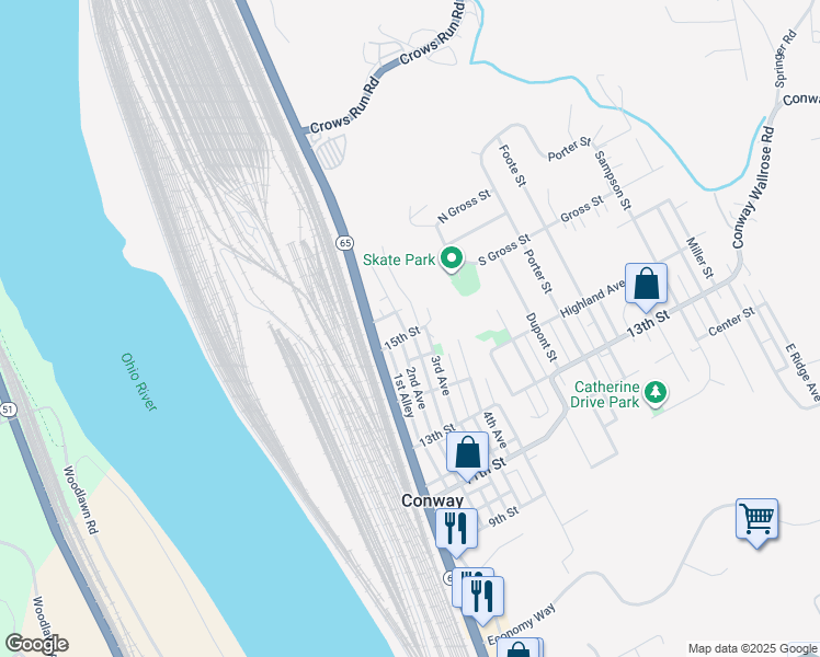 map of restaurants, bars, coffee shops, grocery stores, and more near 1455 3rd Avenue in Conway
