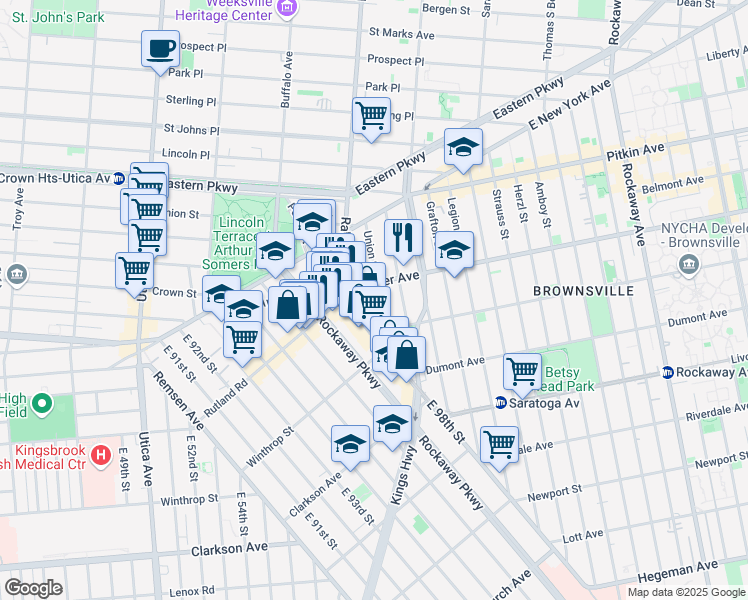 map of restaurants, bars, coffee shops, grocery stores, and more near 2100 Union Street in Brooklyn