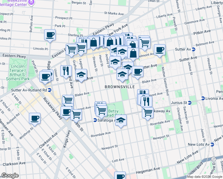 map of restaurants, bars, coffee shops, grocery stores, and more near 205 Herzl Street in Brooklyn
