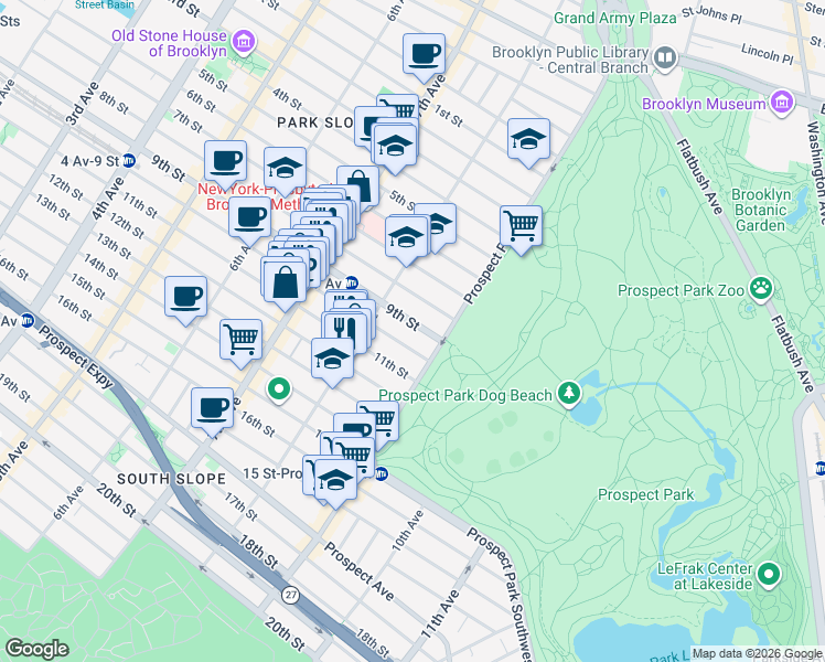 map of restaurants, bars, coffee shops, grocery stores, and more near 556 9th Street in Brooklyn