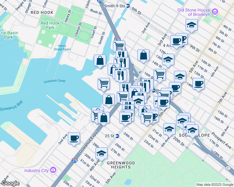 map of restaurants, bars, coffee shops, grocery stores, and more near 94 20th Street in Brooklyn