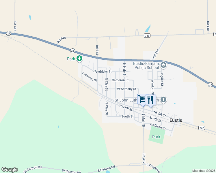 map of restaurants, bars, coffee shops, grocery stores, and more near 300-398 North Clay Street in Eustis