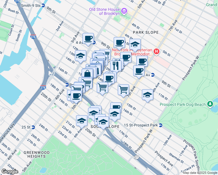 map of restaurants, bars, coffee shops, grocery stores, and more near 528 6th Avenue in Brooklyn