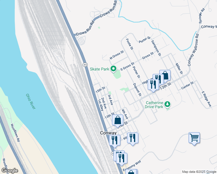 map of restaurants, bars, coffee shops, grocery stores, and more near 1451 3rd Avenue in Conway
