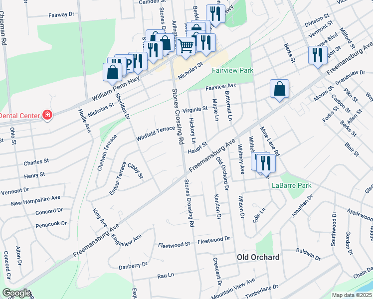 map of restaurants, bars, coffee shops, grocery stores, and more near 825 Stones Crossing Road in Easton