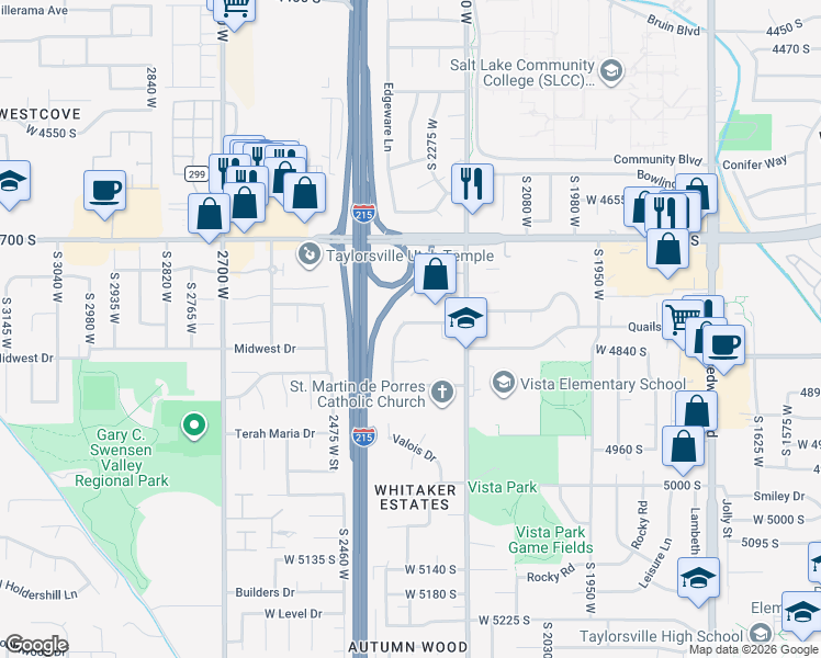 map of restaurants, bars, coffee shops, grocery stores, and more near 2319 West 4805 South in Salt Lake City