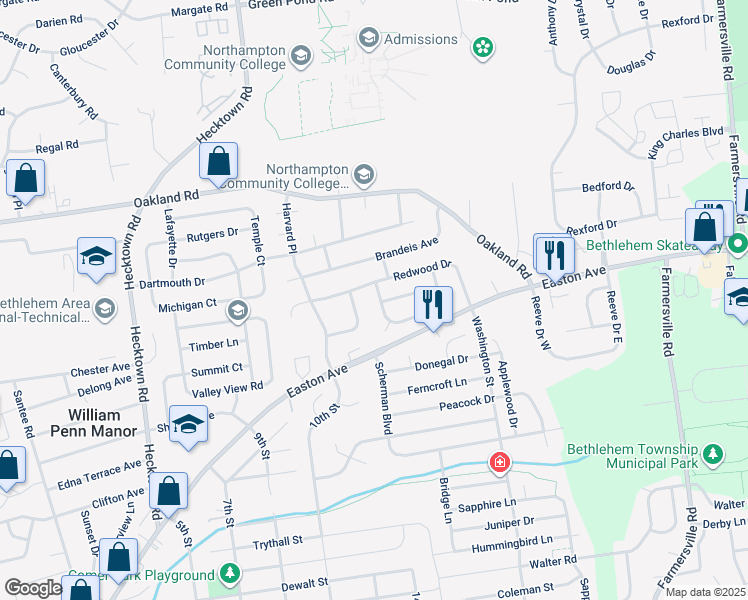 map of restaurants, bars, coffee shops, grocery stores, and more near 3894 Killarney Drive in Bethlehem