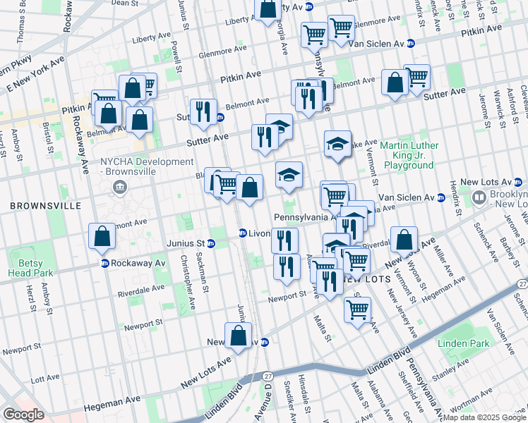 map of restaurants, bars, coffee shops, grocery stores, and more near 410 Hinsdale Street in Brooklyn