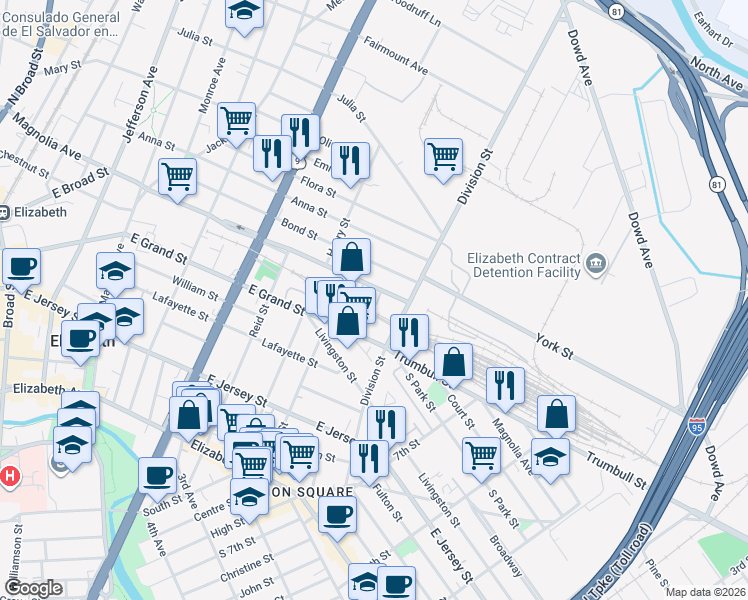 map of restaurants, bars, coffee shops, grocery stores, and more near 820-838 Magnolia Avenue in Elizabeth
