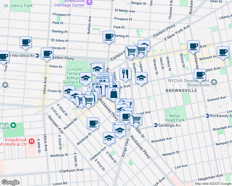 map of restaurants, bars, coffee shops, grocery stores, and more near 2100 Union Street in Brooklyn