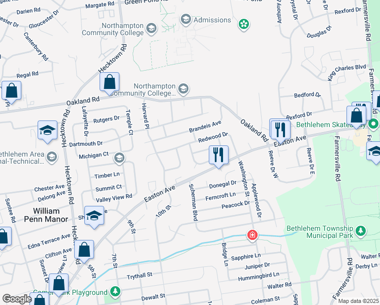 map of restaurants, bars, coffee shops, grocery stores, and more near 3894 Killarney Drive in Bethlehem