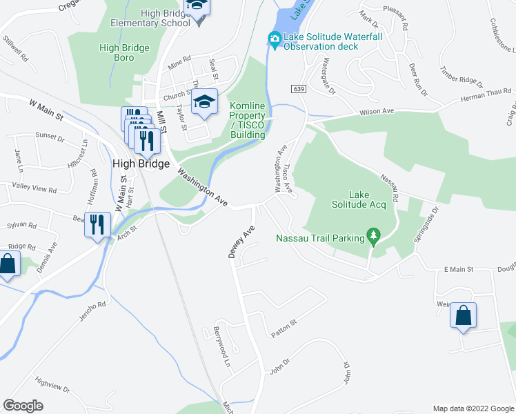 map of restaurants, bars, coffee shops, grocery stores, and more near 78 Washington Avenue in High Bridge