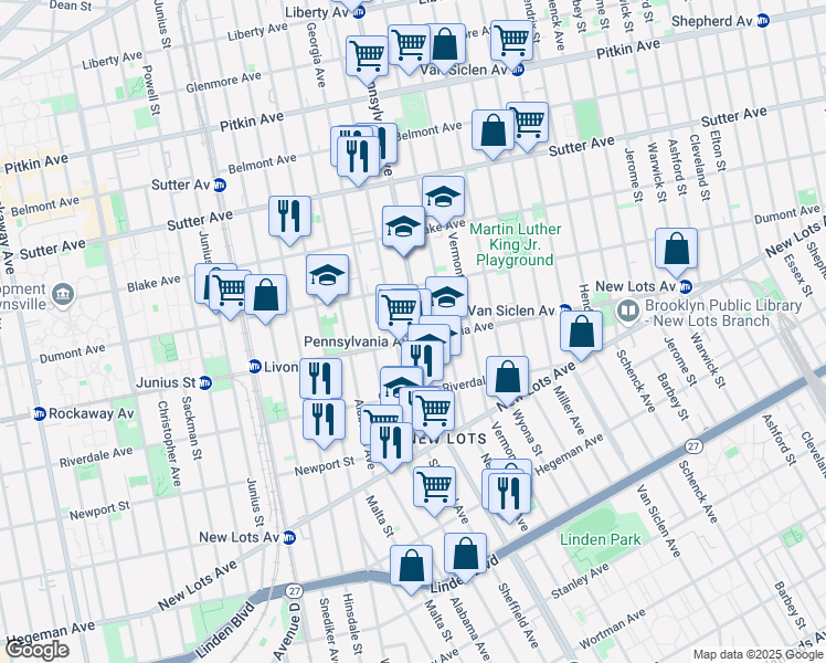 map of restaurants, bars, coffee shops, grocery stores, and more near 504 Granville Payne Avenue in Brooklyn
