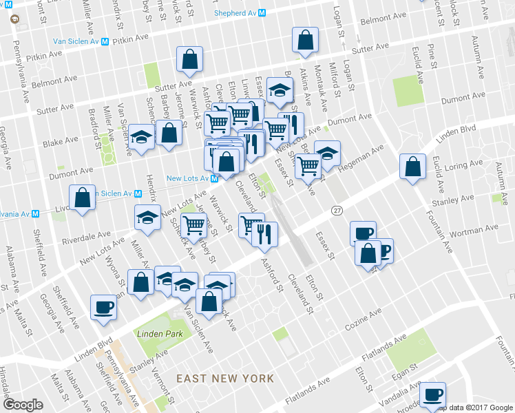 map of restaurants, bars, coffee shops, grocery stores, and more near 805 Cleveland Street in Brooklyn