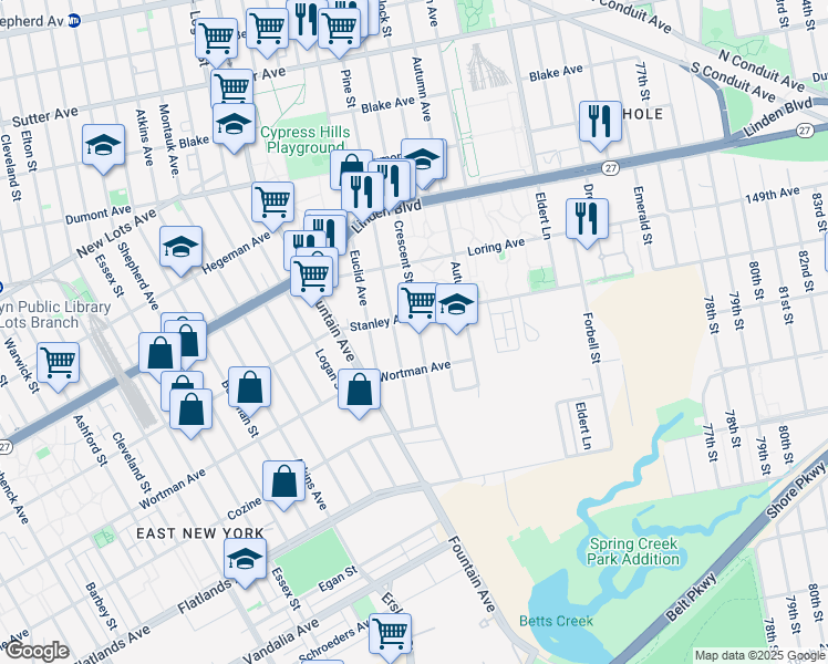 map of restaurants, bars, coffee shops, grocery stores, and more near 914 Crescent Street in Brooklyn