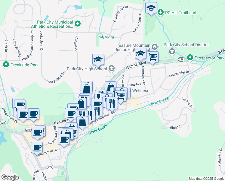 map of restaurants, bars, coffee shops, grocery stores, and more near 1859 Kearns Boulevard in Park City