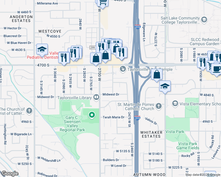 map of restaurants, bars, coffee shops, grocery stores, and more near 2651 Castle Oaks Circle in Taylorsville
