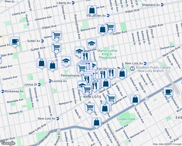 map of restaurants, bars, coffee shops, grocery stores, and more near 581 New Jersey Avenue in Brooklyn