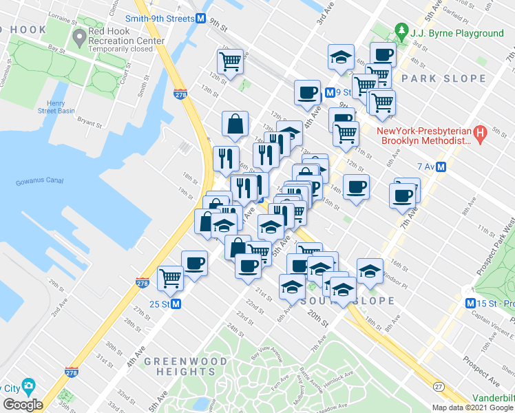 map of restaurants, bars, coffee shops, grocery stores, and more near in Brooklyn