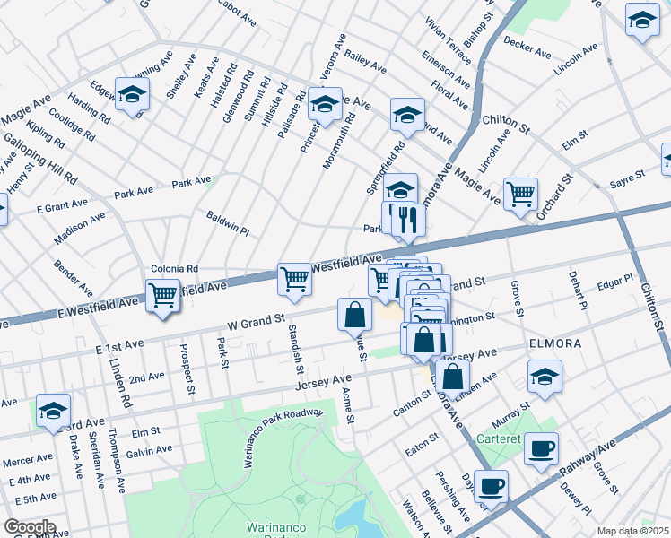 map of restaurants, bars, coffee shops, grocery stores, and more near 710 Westfield Avenue in Elizabeth