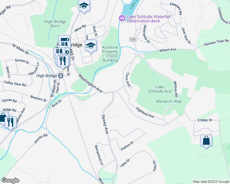 map of restaurants, bars, coffee shops, grocery stores, and more near 78 Washington Avenue in High Bridge