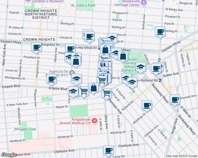 map of restaurants, bars, coffee shops, grocery stores, and more near 760 Crown Street in Brooklyn