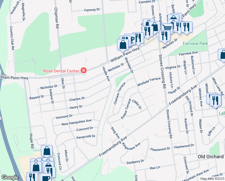 map of restaurants, bars, coffee shops, grocery stores, and more near 3168 Hodle Avenue in Easton