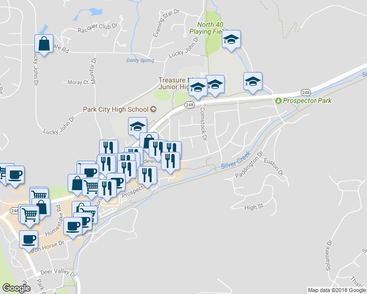 map of restaurants, bars, coffee shops, grocery stores, and more near 2182 Monarch Drive in Park City