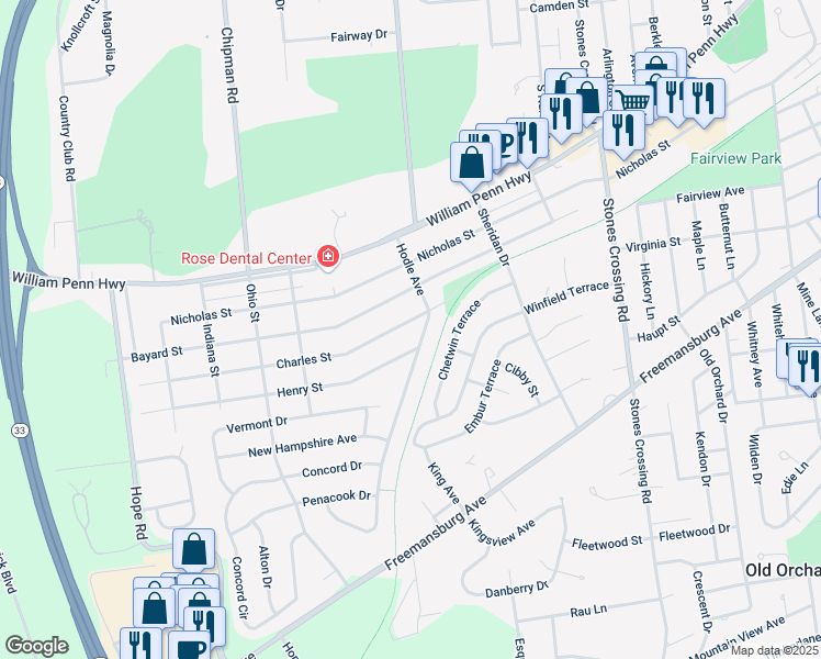 map of restaurants, bars, coffee shops, grocery stores, and more near 4430 Charles Street in Easton
