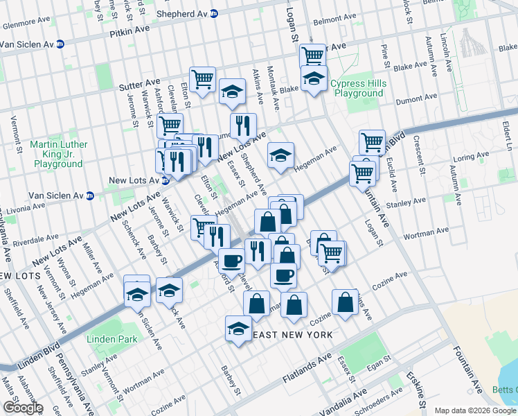 map of restaurants, bars, coffee shops, grocery stores, and more near 771 Essex Street in Brooklyn