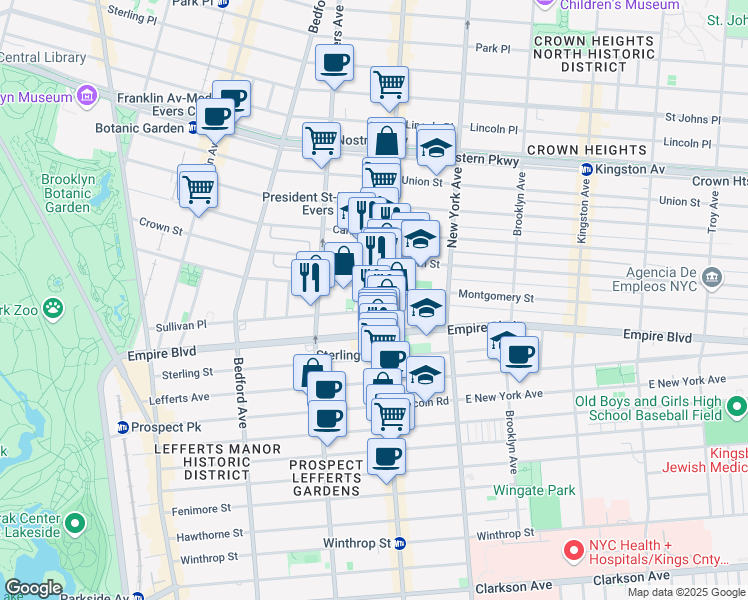map of restaurants, bars, coffee shops, grocery stores, and more near 287 Sullivan Place in Brooklyn