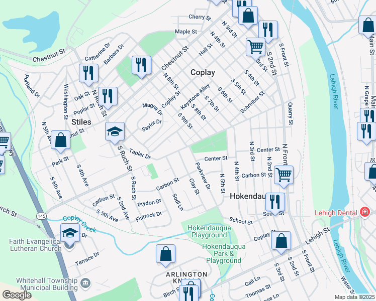 map of restaurants, bars, coffee shops, grocery stores, and more near 3263 Parkview Dr in Hokendauqua