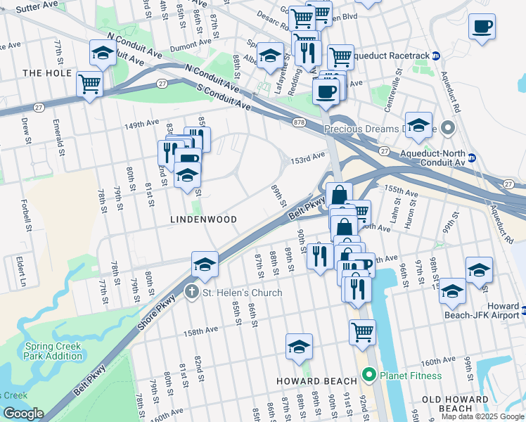 map of restaurants, bars, coffee shops, grocery stores, and more near 88-07 Shore Parkway in Queens