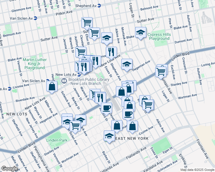 map of restaurants, bars, coffee shops, grocery stores, and more near 892 Hegeman Avenue in Brooklyn