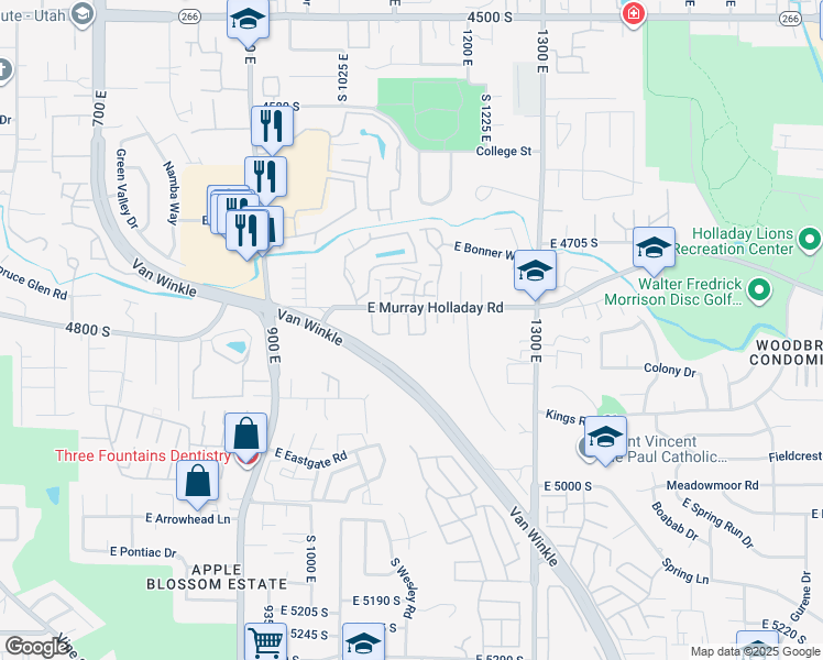 map of restaurants, bars, coffee shops, grocery stores, and more near 4831 South 1115 East in Salt Lake City