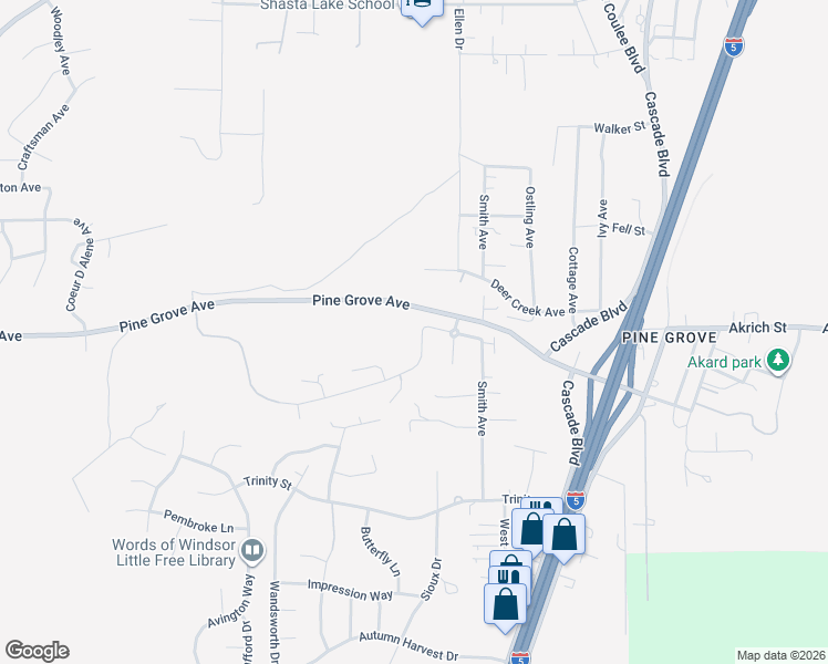 map of restaurants, bars, coffee shops, grocery stores, and more near 4631 Risstay Way in Shasta Lake