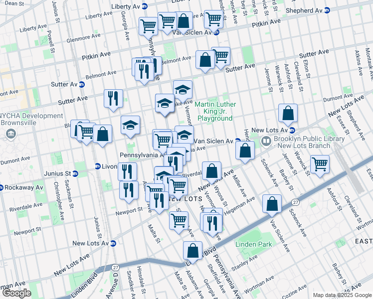 map of restaurants, bars, coffee shops, grocery stores, and more near 581 New Jersey Avenue in Brooklyn