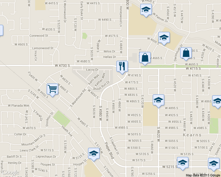 map of restaurants, bars, coffee shops, grocery stores, and more near 4800 South 4900 West in Salt Lake City