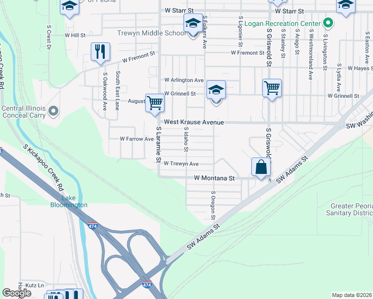 map of restaurants, bars, coffee shops, grocery stores, and more near 2022 South Idaho Street in Peoria